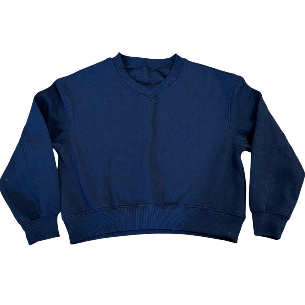 Women’s Navy Blue V-Neck Long Sleeves Crop Sweatshirt Size M NWOT - Picture 5 of 6